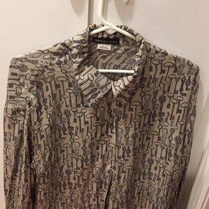 Theo Miles Silk button down blouse - blue on blue pattern